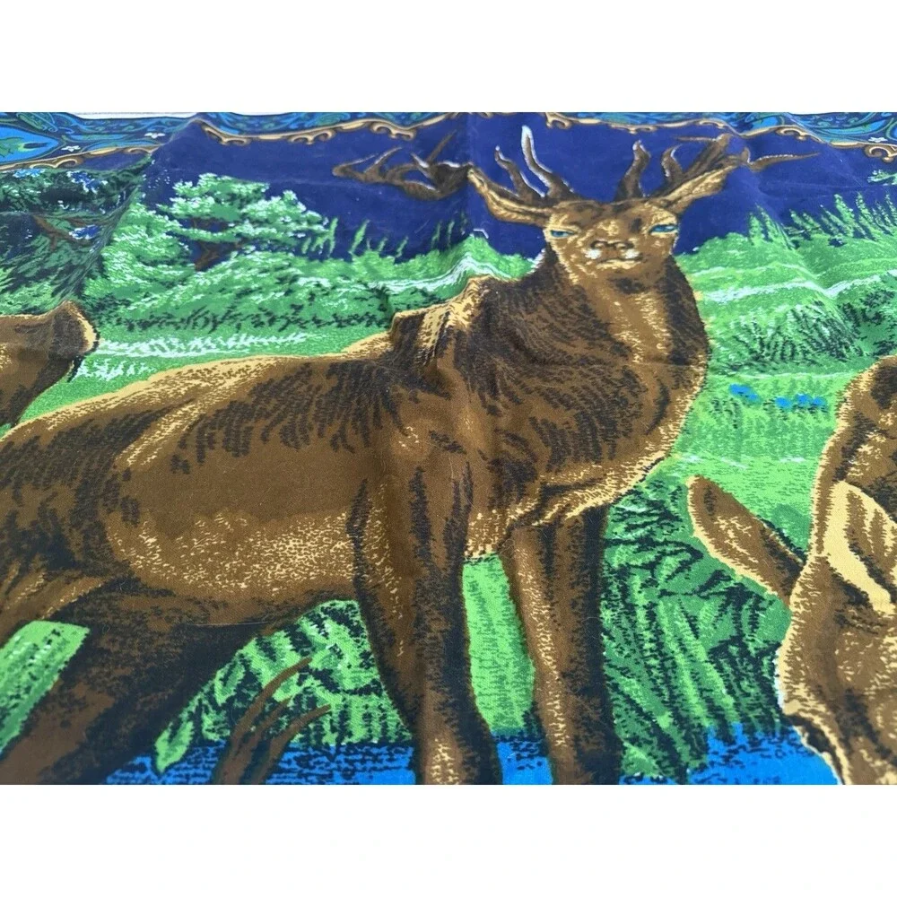 Vintage Deer Stag Woven Tapestry 38x69 Cabin Lodge Woodland Wall Hanging